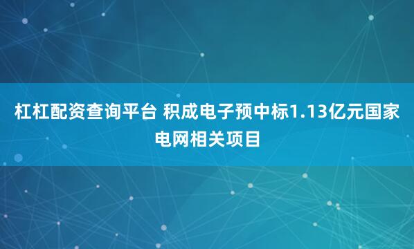 杠杠配资查询平台 积成电子预中标1.13亿元国家电网相关项目